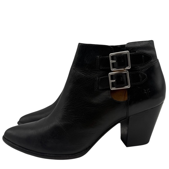 Frye Womens Shoes Jennifer Booties Sz 9.5 Black Leather Heeled Ankle Buckle - Picture 13 of 13